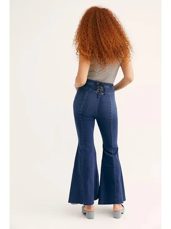 Free People We The Free Blue Crvy Super High Rise Flare Jeans 31 36460 - Picture 5 of 15